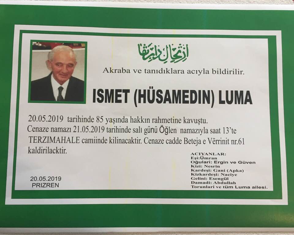 İSMET LUMA VEFAT ETTİ