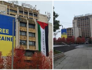 KOSOVA- İSRAİL MAÇI ÖNCESİNDE PRİŞTİNE’DE FİLİSTİN BAYRAĞI ASILDI