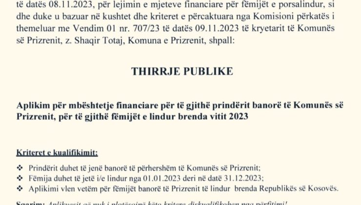 PRİZREN BELEDİYESİ’NDEN DOĞUM YAPAN ANNELERE MADDİ DESTEK